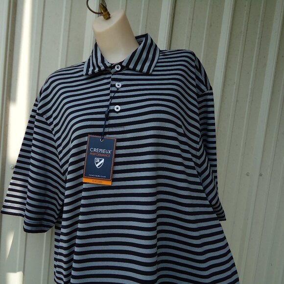 NWT Daniel Cremieux PERFORMANCE Gray Black Striped Polo Shirt XL